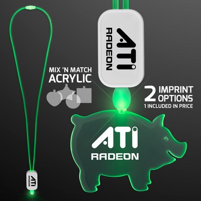 Green Light Up Lanyard Necklace with Acrylic Pig Pendant - Domestic Imprint