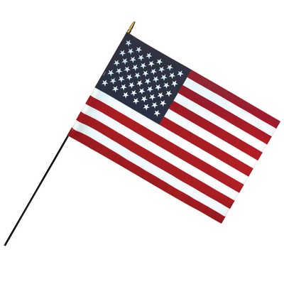 24 x 36" Deluxe Rayon U.S. Stick Flag with Spear Top on 7/16" Diameter Black Dowel