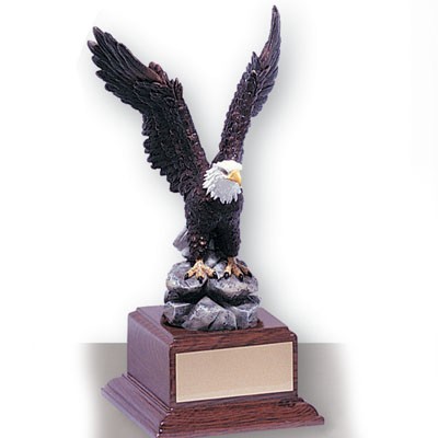 11 ½" Hand Painted Resin Eagle Trophy w/Wood Base