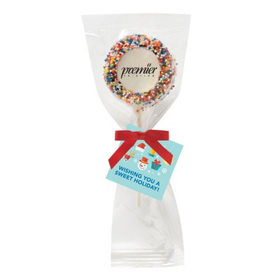 Chocolate Covered Printed Oreo® Pop w/ Rainbow Nonpareil Sprinkles/Printed Cookie