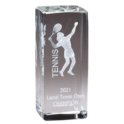 Crystal Block with 3-D Laser Tennis, Female 2" x 4.5"