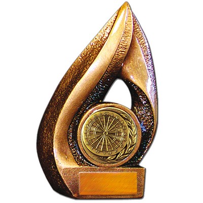 Stock Flame 7" Trophy with 2" Darts Coin, Engraving Plate