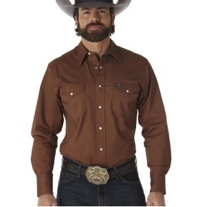 Wrangler® Men's Brown Cowboy Cut® Premium Performance Advanced Comfort Work Shirt