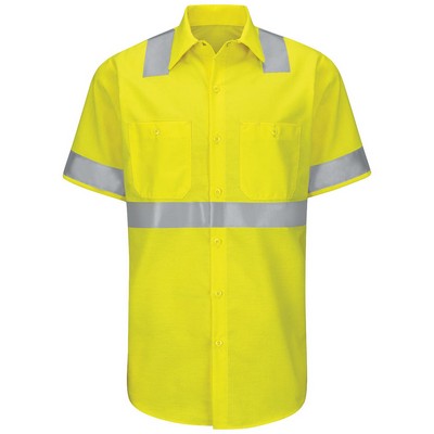 Red Kap® Fluorescent Yellow Short Sleeve Hi-Visibility Work Shirt