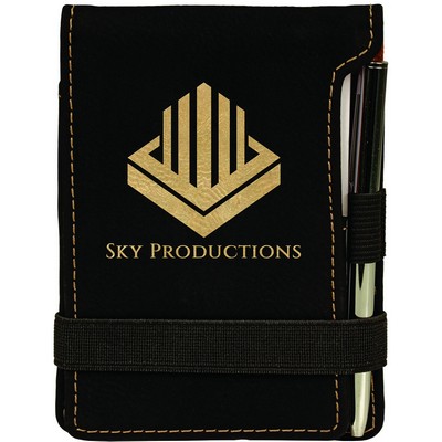 Leatherette Black/Gold Pad/Pen (3.25" x 4.75")