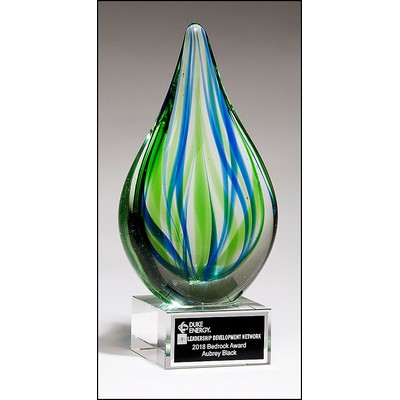 Blue and Green Droplet-Shaped Art Glass Award 8"H