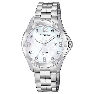 Citizen® Ladies' Eco Quartz Watch w/Silver Band & Mother of Pearl Dial