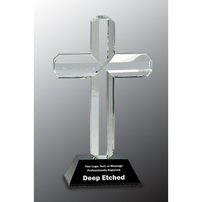 8 1/2" Crystal Cross on Black Pedestal Base Crystal Award