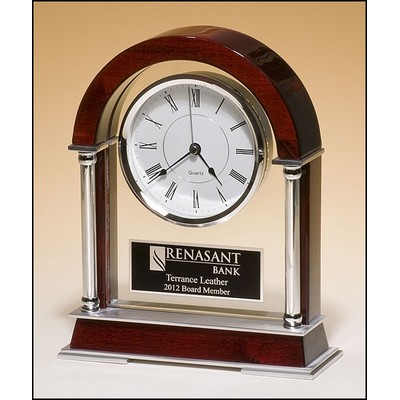 Rosewood Piano Finish Mantle Clock w/ silver accents (8.5"x 10.5")