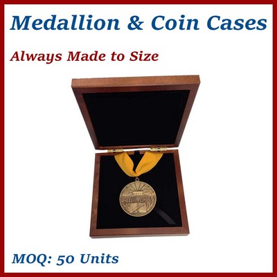 Executive Medallion Presentation Wooden Box w/ Flat or Easel Stand View - made to order, low minimum