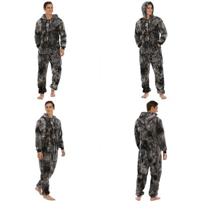 Men'S Pajamas With Double-Faced Fleece Tie-Dyed Jumpsuit