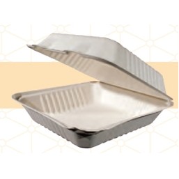 Bagasse Clamshell Hinged Food Container (8"x8")