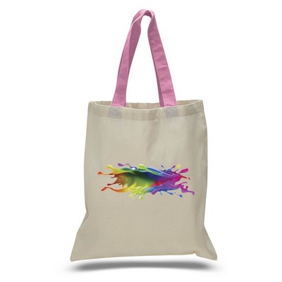 Economy 6 Oz. Natural 100% Cotton Tote Bag w/Contrast Handles - Full Color Transfer (15"x16")