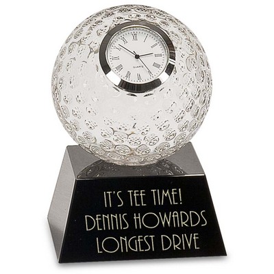 5" Clear Crystal Golf Ball Clock with Black Pedestal Base