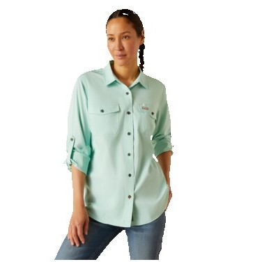 Ariat® Women's Pool Blue Heather Rebar® Made Tough VentTEK™ DuraStretch™ Work Shirt