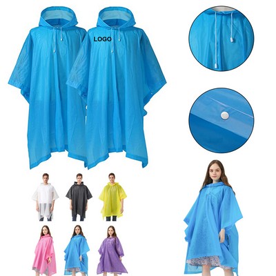 Adults Reusable Rain Ponchos with Drawstring Hood