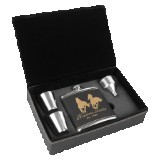 6 Oz. Black/Gold Leatherette Flask Gift Set