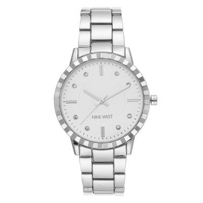 Nine West® Women's Silver Crystal Accented Bracelet Watch w/Textured Bezel