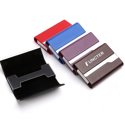 Stainless Steel W/PU Leather Business Card Cases Name Card Holders