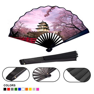 Xl Traditional Bamboo Hand Fan - Premium Silky Fabric