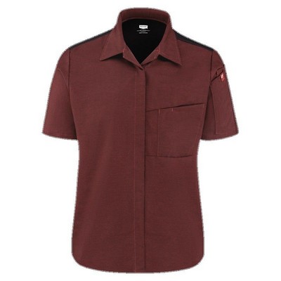 Red Kap™ Women's Short Sleeve Airflow Cook Shirt w/OilBlok - Merlot Red/Black