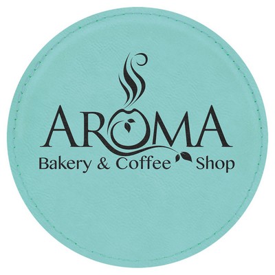 4" Round Teal Laserable Leatherette Coaster