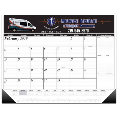 22" X 17"- 13 Month Desk Pad Calendar With 1 Color Form/4cp Art On Header Only With Corners.