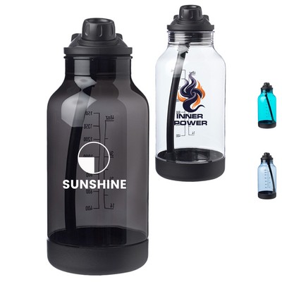 64 oz. Plastic Sports Water Bottles, Lid & Silicone Straw