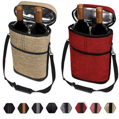 Wine Bottle Travel Cooler: 2-Bottle Insulated Tote Bag