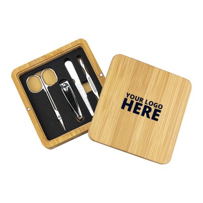 4 Piece Manicure Set In Bamboo Case