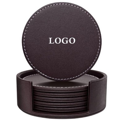 Set Of 6 PU Leather Drink Coasters