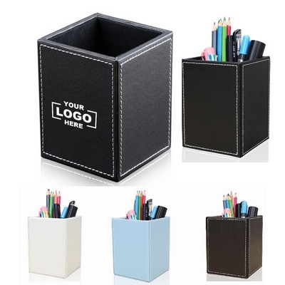 Square PU Leather Pens Pencils Holder