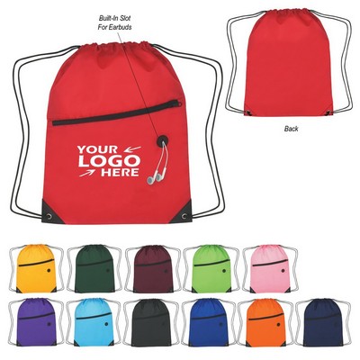 Drawstring Backpack with Front Zipper Pocket