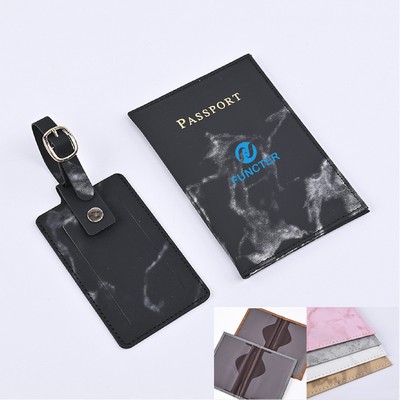 Marble Texture Passport Cover Luggage Tag Package Set Travel Suits Faux Passport Holder