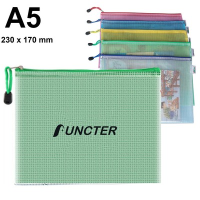 A5 Size Mesh Zipper Pouch Document Holder Bag File Document Pouch For School Office