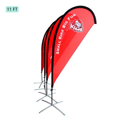 11 FT Custom Graphic Flag Kit Feather Flag Pole Kit Set Banner Flag Cross Base Water Drop Shape