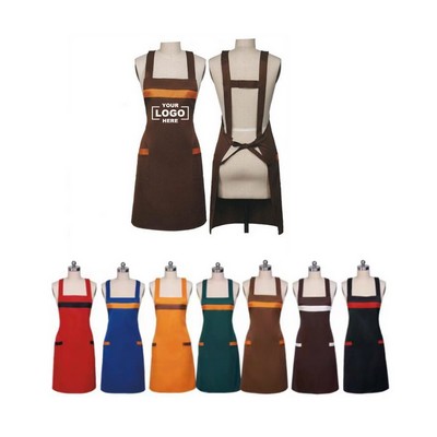 Two-Tone Kitchen Aprons with 2 Pockets