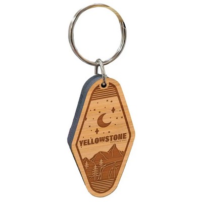 Vintage Etched Bamboo Motel Keychain Hotel Key Tag