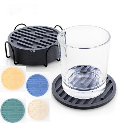 Silicone Coaster With Holder,Cup Mat for Drinks,Non-Slip,Non-Stick,Deep Tray,Thickened Bar accessory