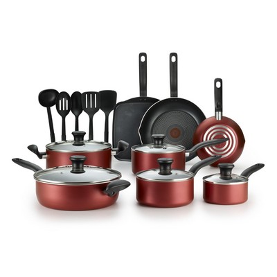 T-fal Initiatives Non-Stick 18-Piece Cookware Set - Red