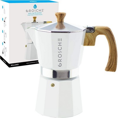 GROSCHE Milano Moka Stovetop Espresso Coffee Maker (6 Cup / 275 ml, White)