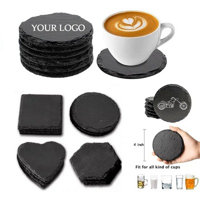 Black Round Slate Coasters