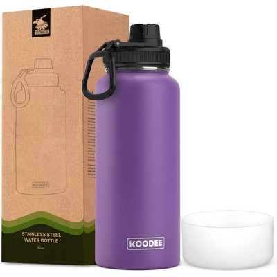 32oz Stainless Steel Double Wall Vacuum Wide Mouth Insulated Bottle w/ Spout Lid, Silicone boots