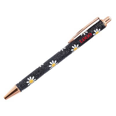 Metal Ballpoint Pen w/Daisy Flower Pattern