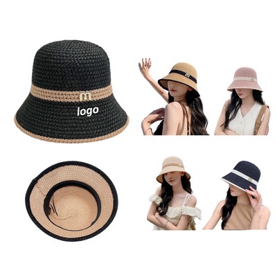 Letter Decor Women Sun Protection Fashionable Bucket Hat