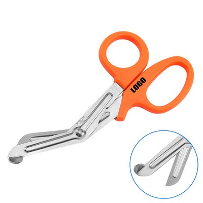 Ergonomic Emergency Medical Scissors with Silver Serrated Blades