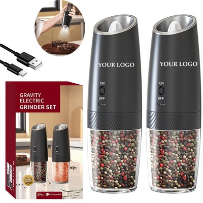 2 Pcs Plastic Usb Rechargeable Gravity Electric Salt And Pepper Grinder Set