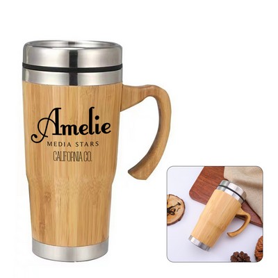 15oz Stainless Steel Bamboo Tumbler with Handle