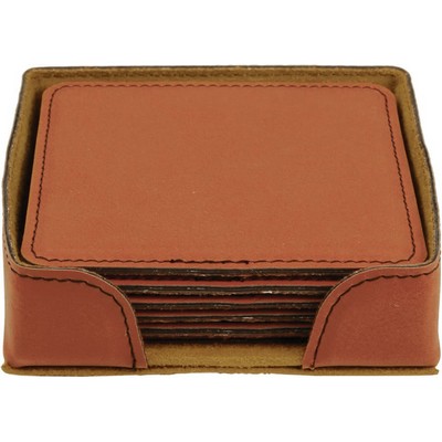 4" x 4" Rawhide Square Leatherette 6-Coaster Set