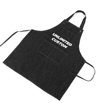 Thick Cotton Denim Apron - Adjustable & Durable Kitchen Apron for Home & Business Use